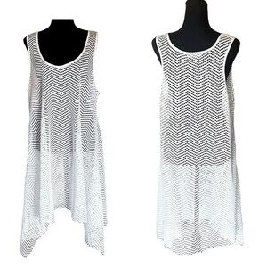 Blue Island Asymmetrical Sleeveless Knit Crochet Cover Up Women’s OS Whi…